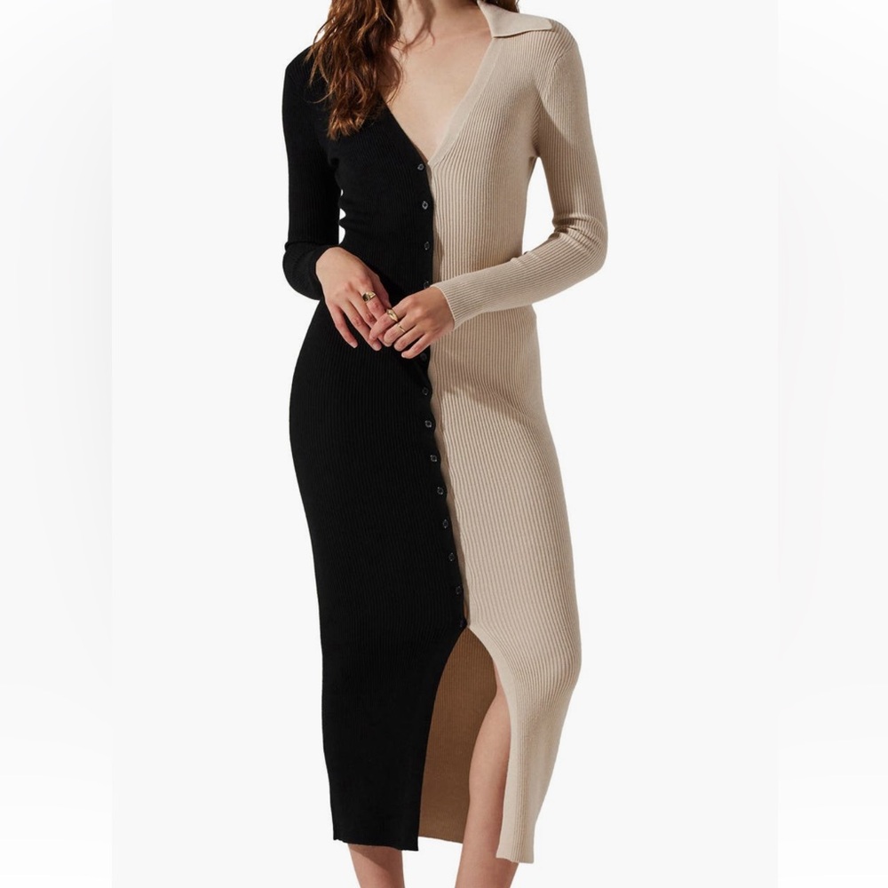 Sz XS Astr Black and Tan button down Long Sleeve Dress